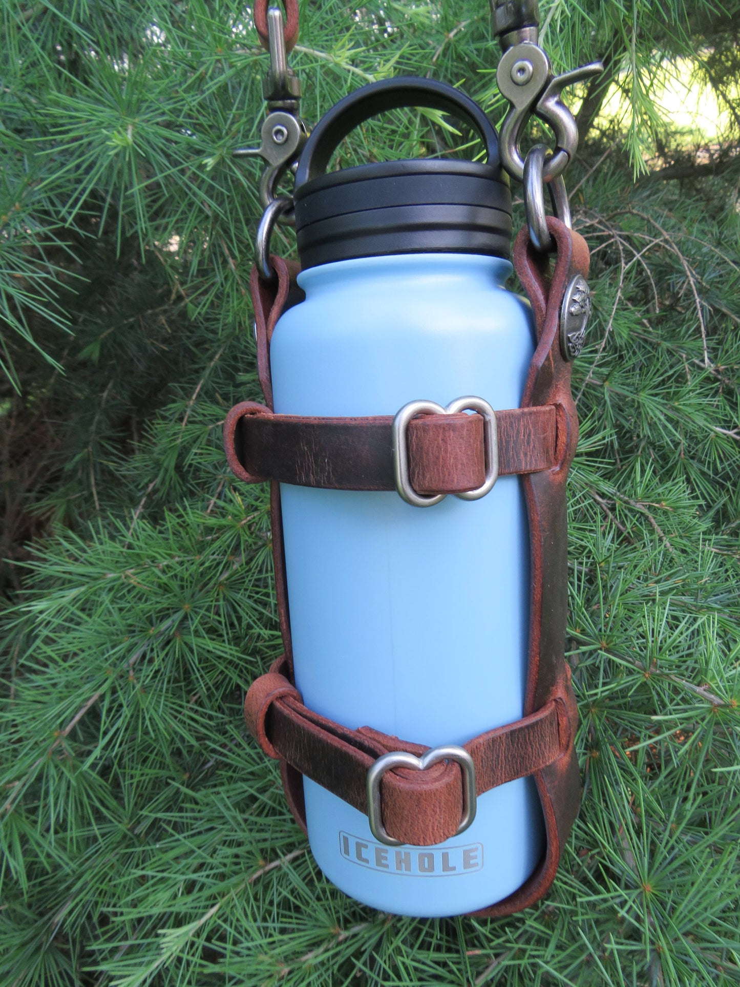 Ships Today Water Bottle Carrier Adjustable leather water bottle carrier with shoulder strap Leather Water Bottle Carrier