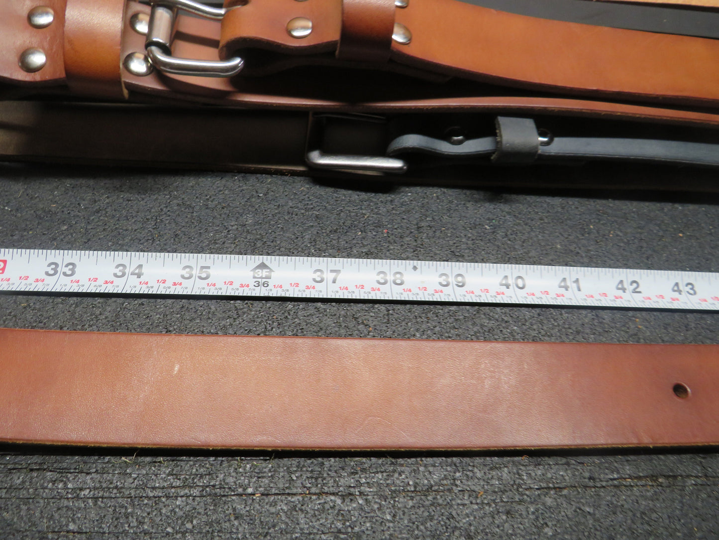 Discounted 42 inch waist harness leather belt, thick leather belt,  Made in US with US hides 45 belt, leather work belt