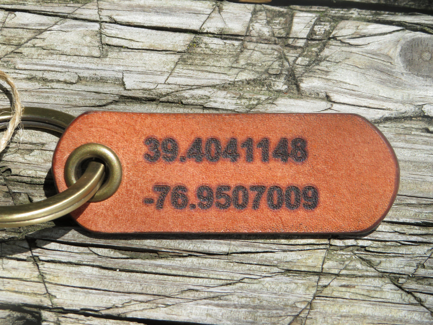 Personalized  leather keychain/monogrammed key tag , key fob, leather key fob/ Custom longitude, small keychain anniversary gift