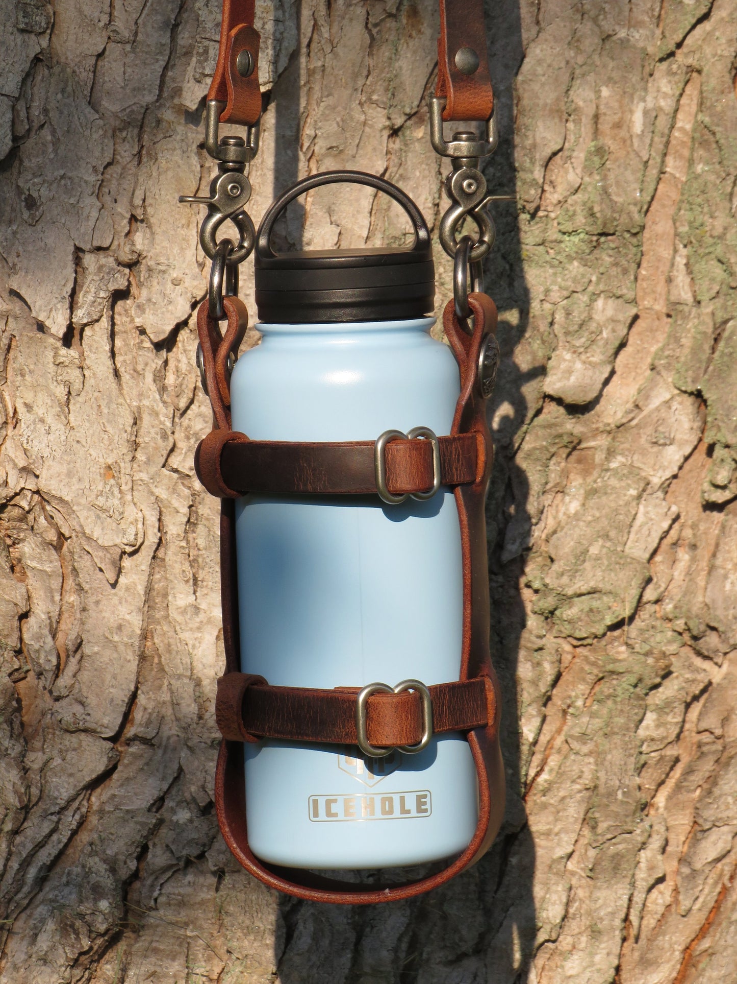 Ships Today Water Bottle Carrier Adjustable leather water bottle carrier with shoulder strap Leather Water Bottle Carrier