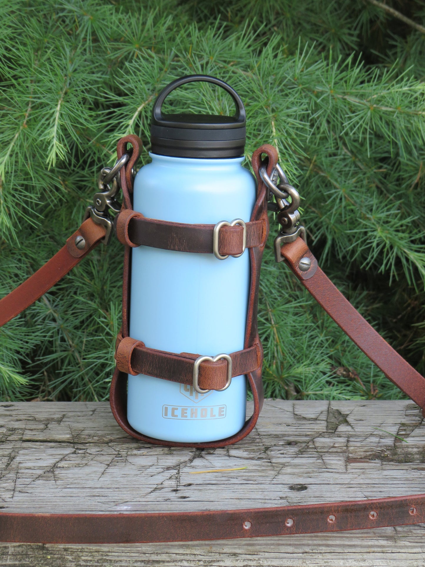 Ships Today Water Bottle Carrier Adjustable leather water bottle carrier with shoulder strap Leather Water Bottle Carrier