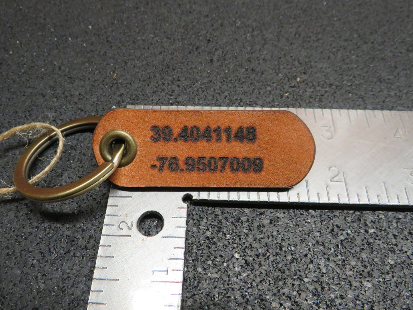 Personalized  leather keychain/monogrammed key tag , key fob, leather key fob/ Custom longitude, small keychain anniversary gift