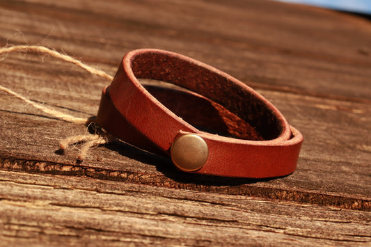 Hermann Oak top grain latigo leather wrap  bracelet- made from belt scraps, remnants, blank bracelet 16 inches