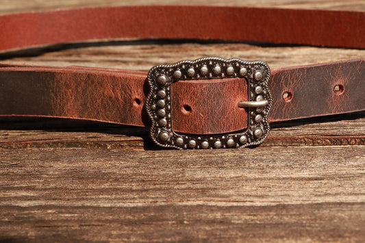 1 inch wide belt  Narrow leather belt/ Womans Belt berry buckle belt/full grain brown leather womans belt,