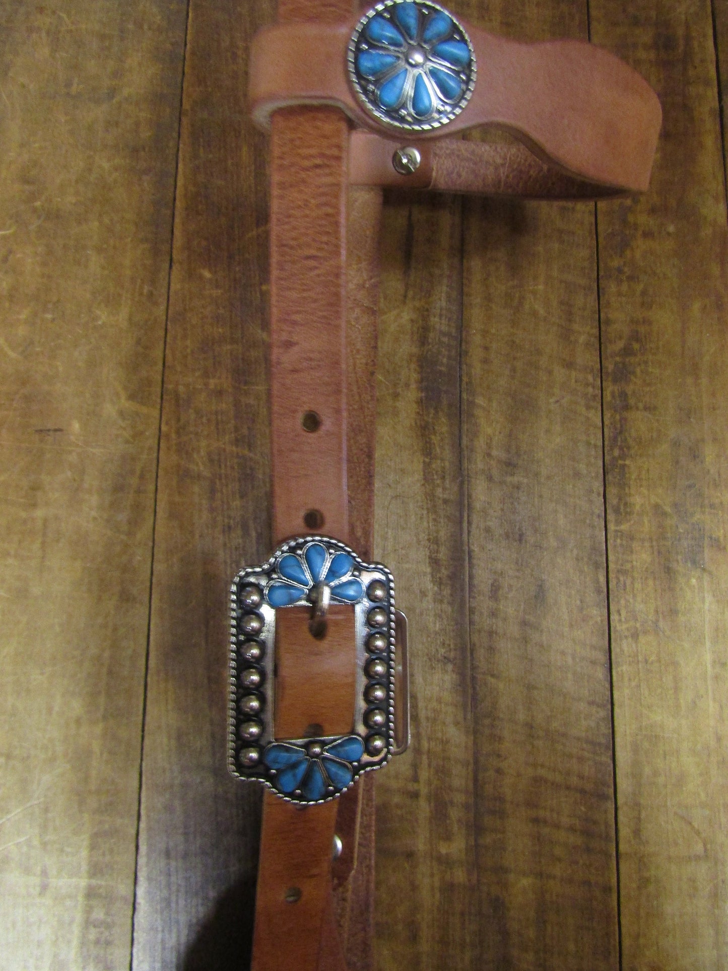 Hermann Oak harness leather  one ear headstall with turquiose Weaver leather hardware - Ships today! Western Headstall