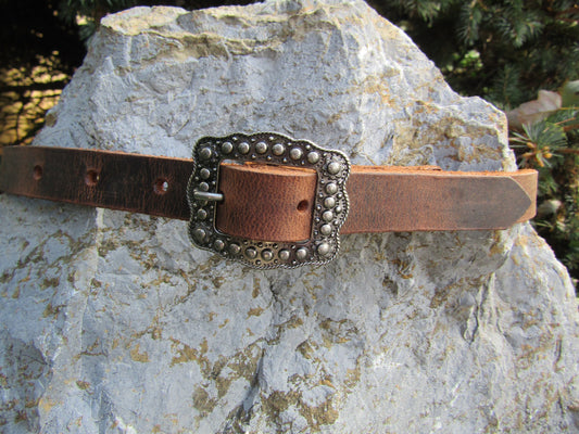 Crazy Horse brown Water Buffalo Leather narrow casual belt, Made in USA , 3/4" leather belt, narrow leather belt