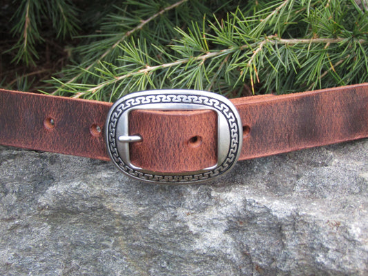 Narrow leather belt/ Womans Belt Jeremiah Watt  buckle belt/full grain brown leather womans belt,1 inch wide belt