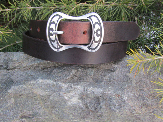 1 inch wide belt/ Narrow leather belt/ Womans Belt/Jeremiah Watt  buckle belt/full grain brown leather mens belt