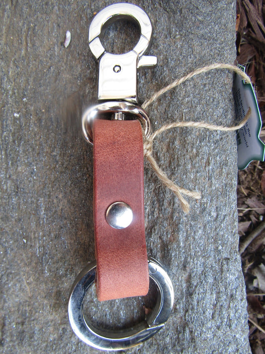 Handmade Hermann Oak harness leather Top Grain Leather keychain, belt loop snap, push gate carbiner, spring gate carbiner