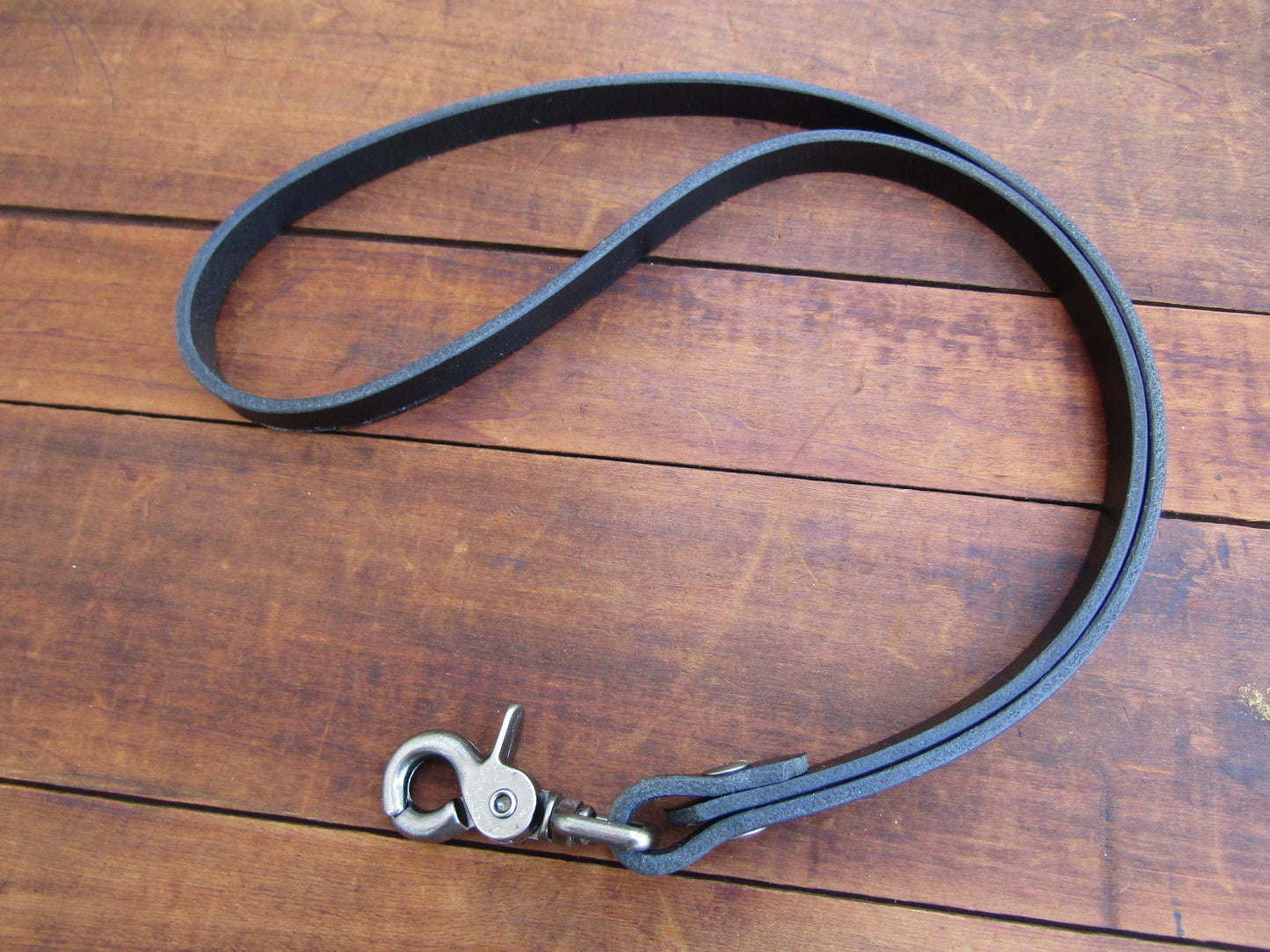 Black Water Buffalo leather lanyard ,1/2" wide full grain leather lanyard, veg tanned leather lanyard