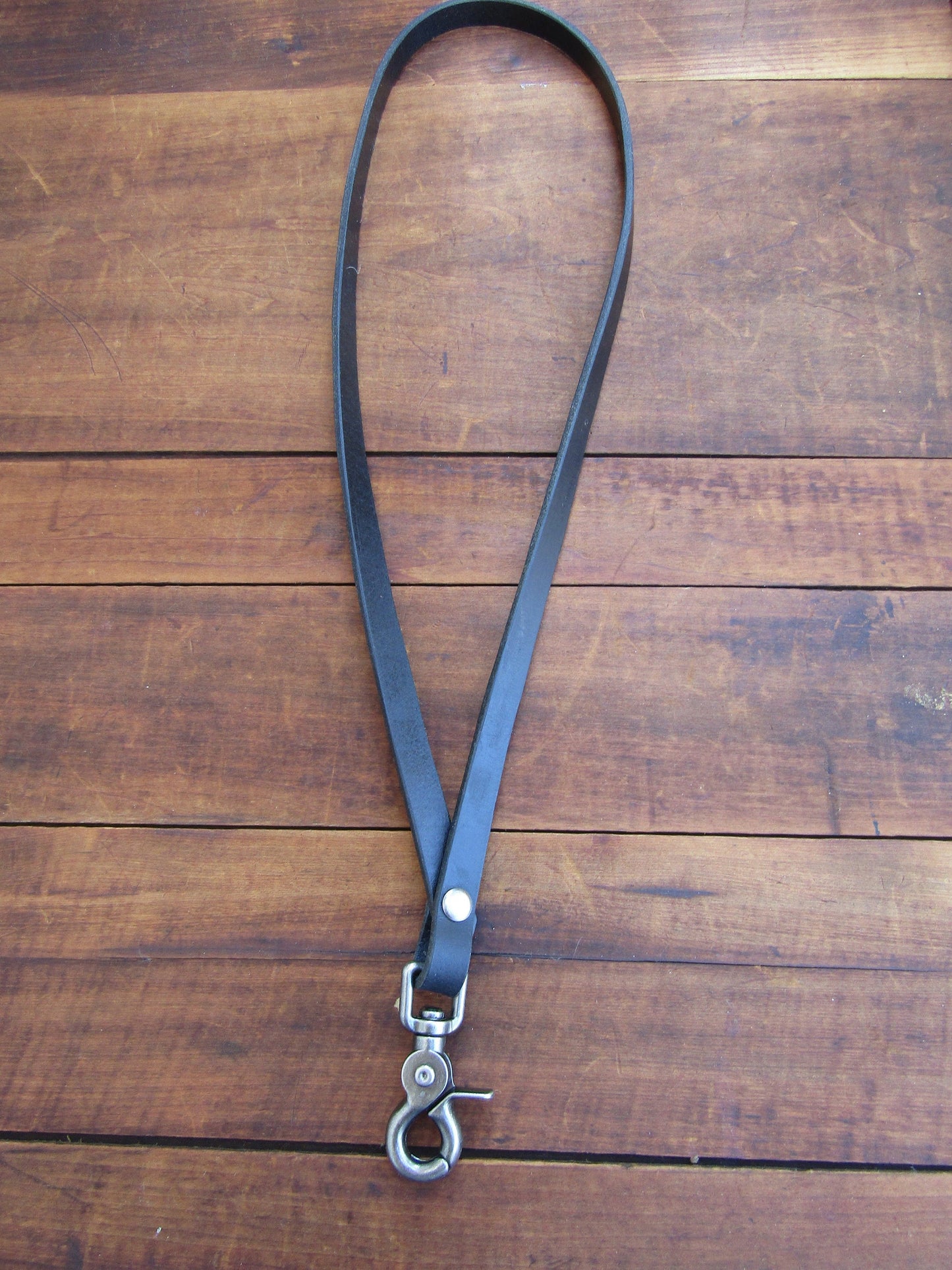 Black Water Buffalo leather lanyard ,1/2" wide full grain leather lanyard, veg tanned leather lanyard