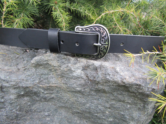 1 1/4" wide Casual Vintage look Custom Handmade Belt black Water Buffalo Made in USA 1 1/4" wide