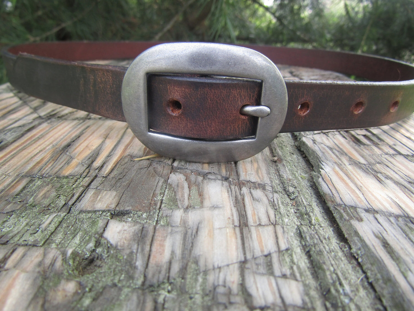 Crazy Horse brown Water Buffalo Leather narrow casual belt, Made in USA , 3/4" wide leather belt, narrow leather belt ,skinny leather belt