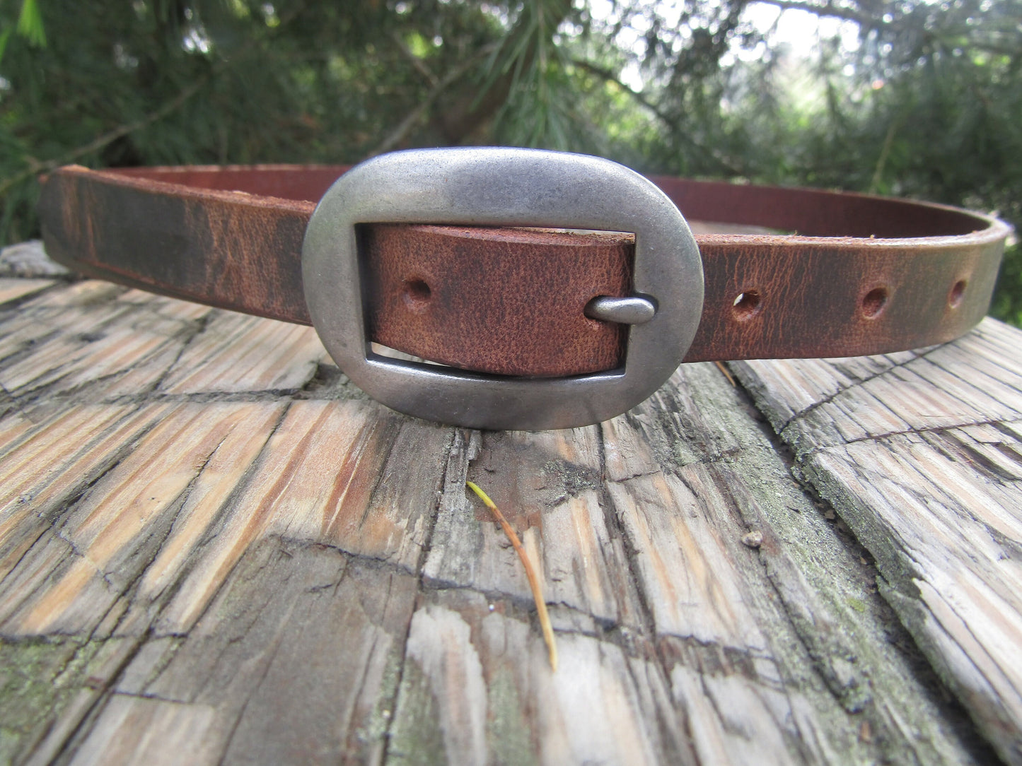 Crazy Horse brown Water Buffalo Leather narrow casual belt, Made in USA , 3/4" wide leather belt, narrow leather belt ,skinny leather belt