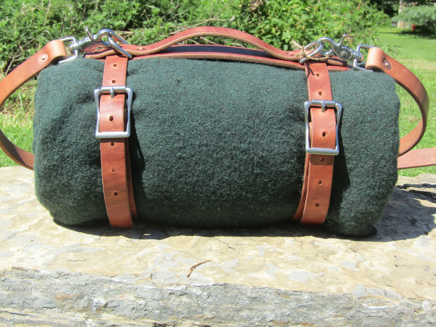 Hand made Hermann Oak harness leather blanket carrier/ blanket harness/ leather bedroll, leather blanket straps/ Custom made leather bedroll