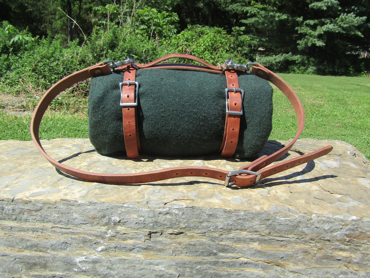 Hand made Hermann Oak harness leather blanket carrier/ blanket harness/ leather bedroll, leather blanket straps/ Custom made leather bedroll