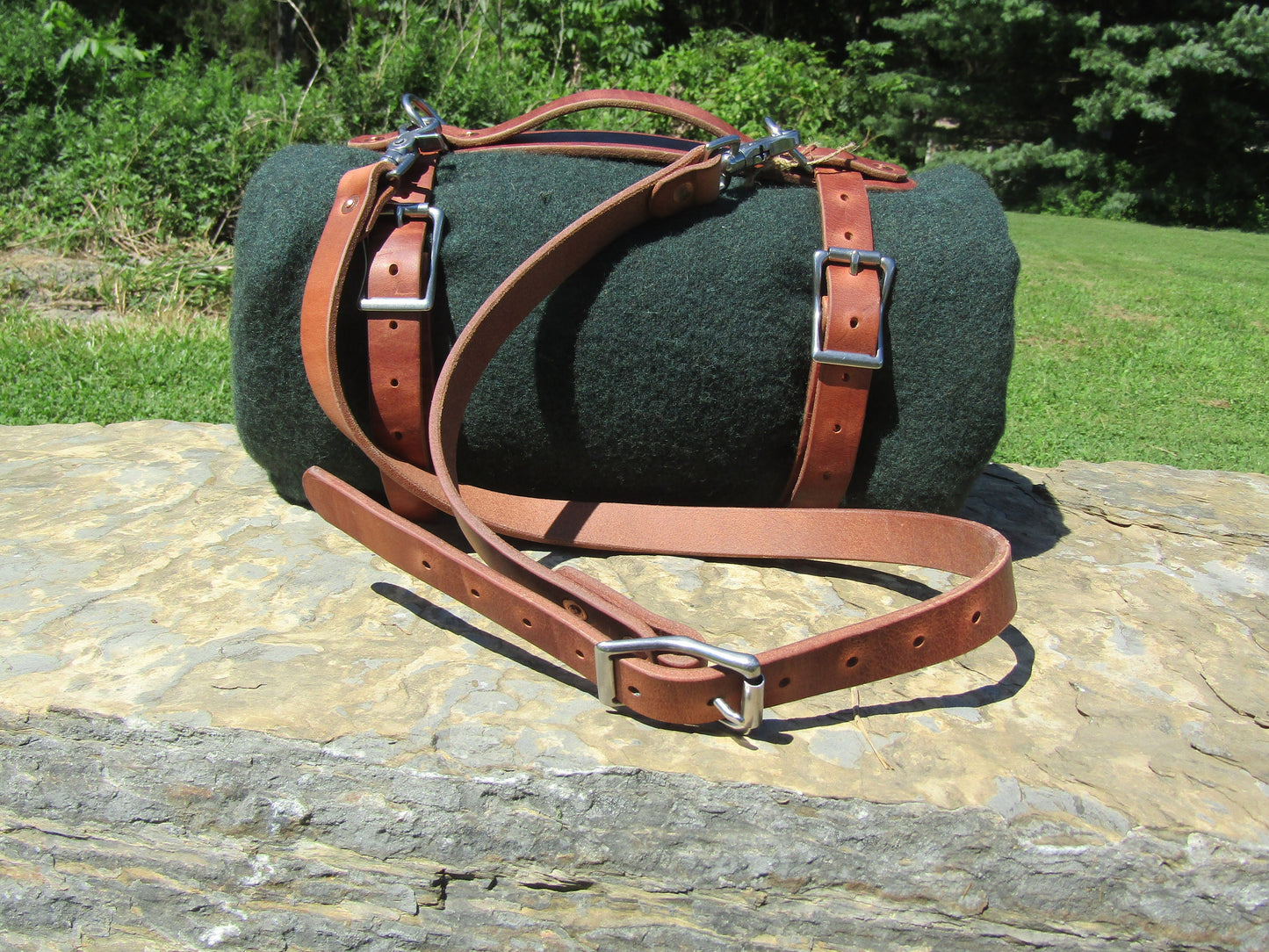 Hand made Hermann Oak harness leather blanket carrier/ blanket harness/ leather bedroll, leather blanket straps/ Custom made leather bedroll