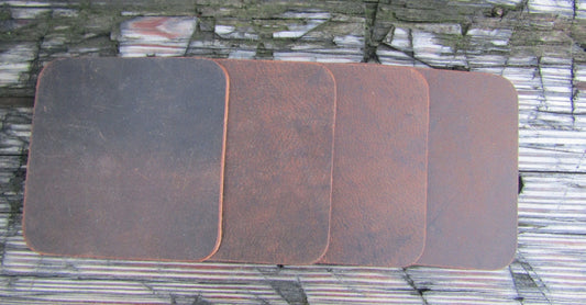 Ships today!! Set of 4 Full Grain Leather coasters, finish them your way, or use them like this