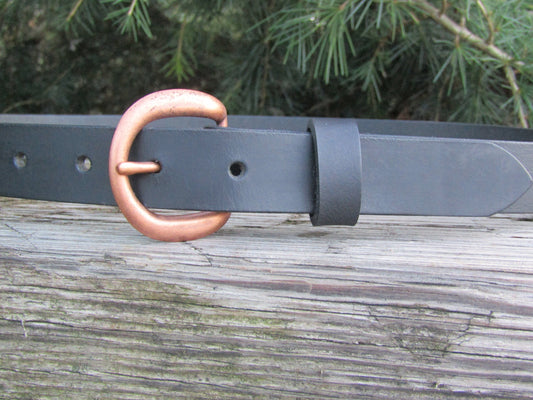 Narrow leather belt/ Womans Belt Brass or Copper finish  buckle belt/ black leather womans belt,1 inch wide belt