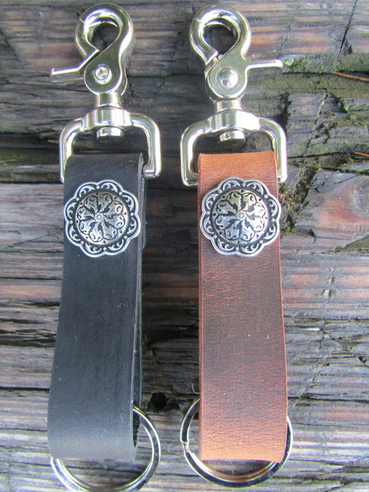 Handmade Water Buffalo Leather keychain with Jeremiah Watt concho
