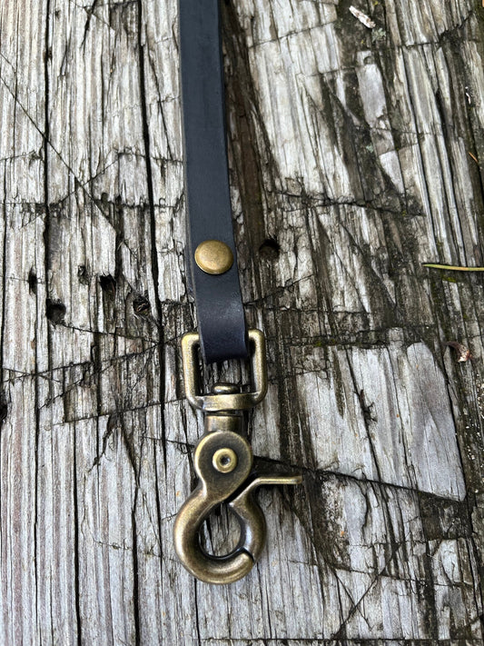 Black leather lanyard  full grain leather lanyard veg tanned leather lanyard gift for him gift for her 1/2" wide leather lanyard