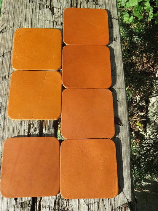 Ships today!! Set of 6Full Grain Leather coasters, finish them your way, or use them like this custom coasters make your own leather