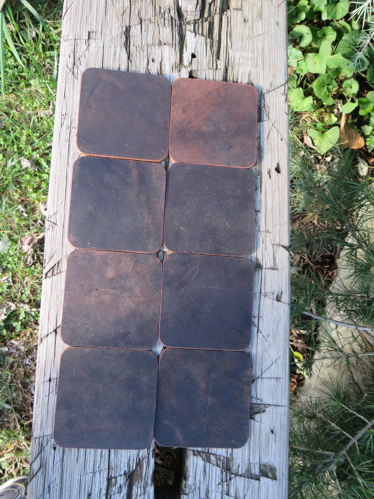Ships today!! Set of 8 Full Grain Leather coasters, finish them your way, or use them like this